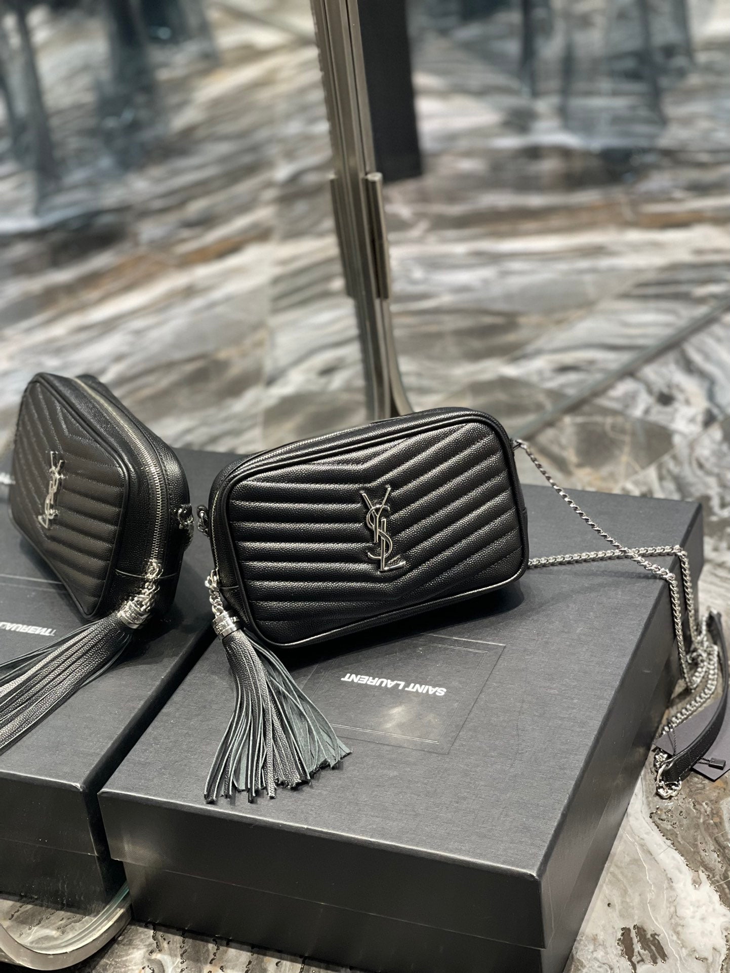 Saint Laurent Lou Mini Bag in Quilted Leather - Black
