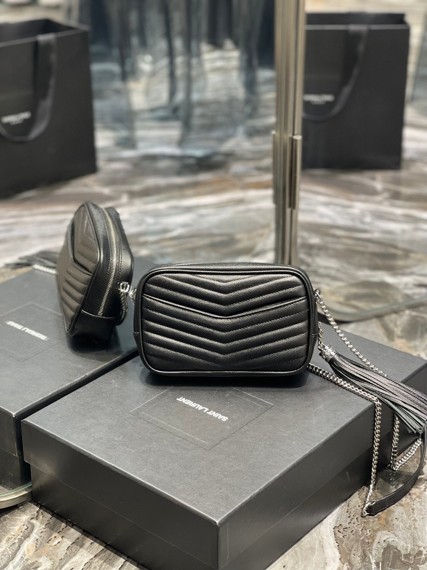 Saint Laurent Lou Mini Bag in Quilted Leather - Black
