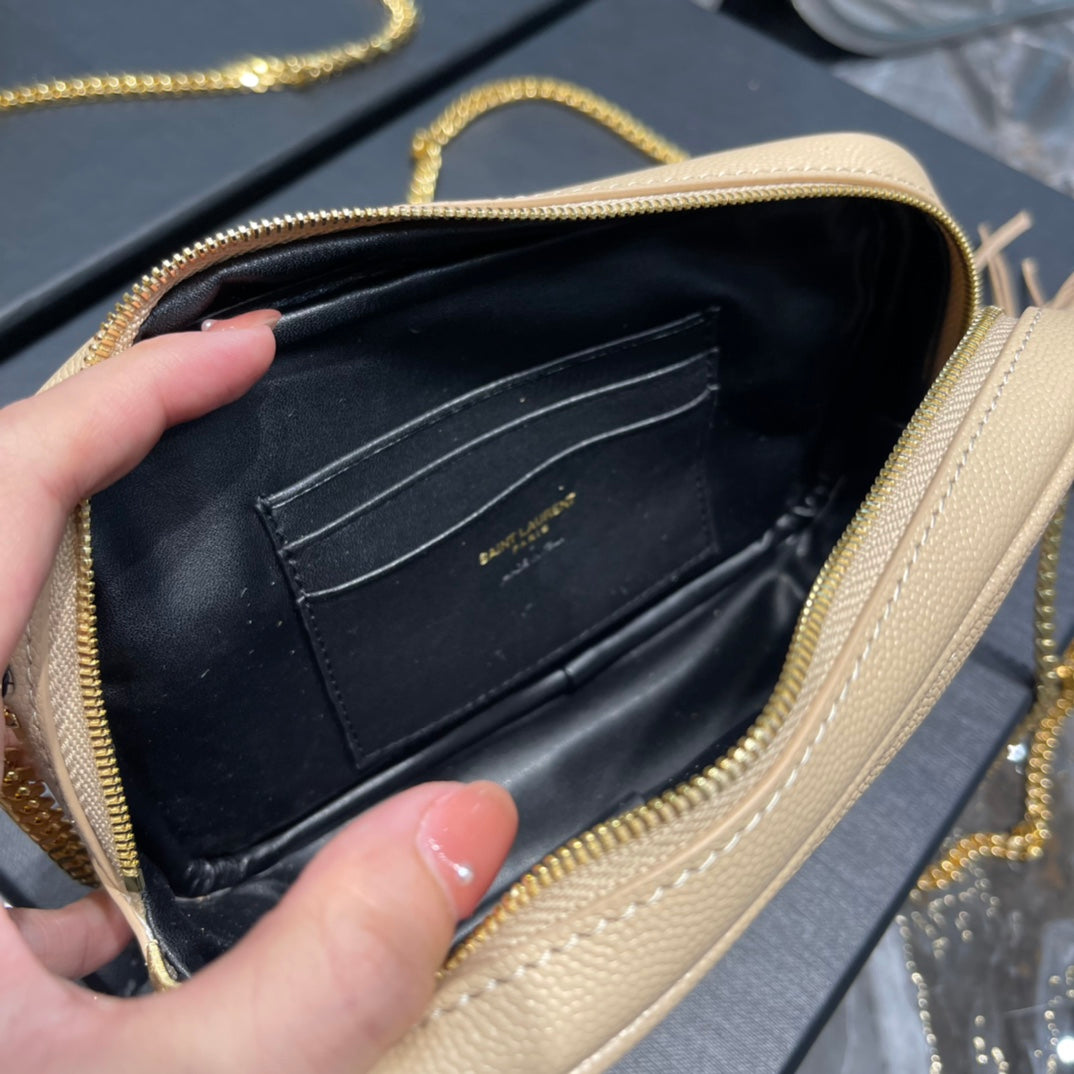 Saint Laurent Lou Mini Bag in Quilted Grain de Poudre Embossed Leather - Beige