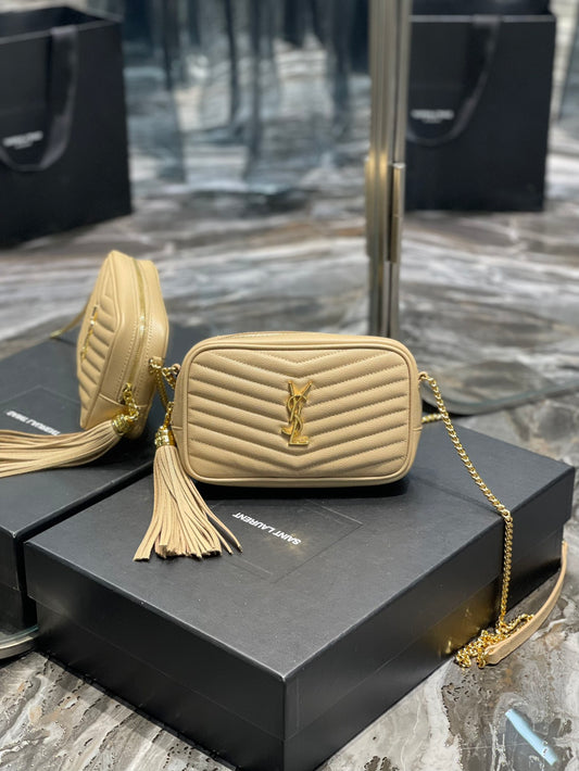 Saint Laurent Lou Mini Bag in Quilted Grain de Poudre Embossed Leather - Beige