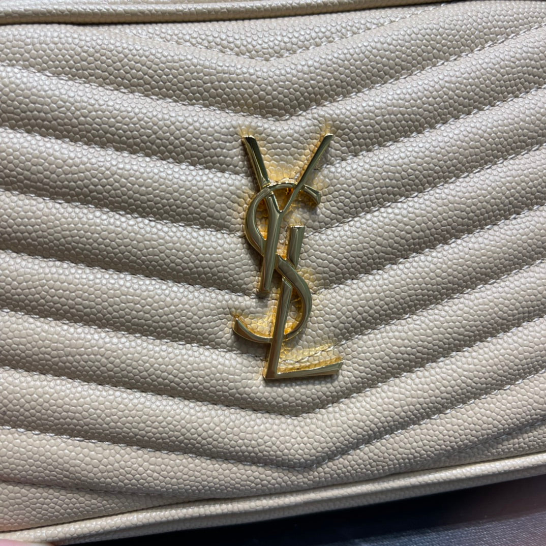 Saint Laurent Lou Mini Bag in Quilted Grain de Poudre Embossed Leather - Beige