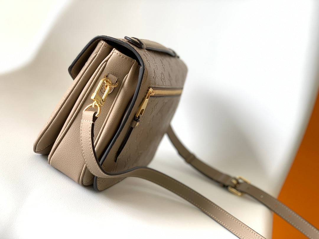 Louis Vuitton Taupe Embossed Leather Crossbody Satchel with Top Handle
