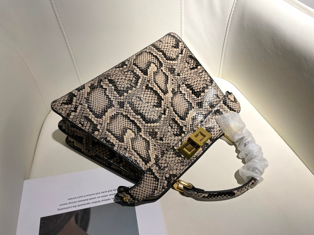 Luxury Exotic Snakeskin Pattern Leather Top Handle Bag - Designer Style Mini Crossbody