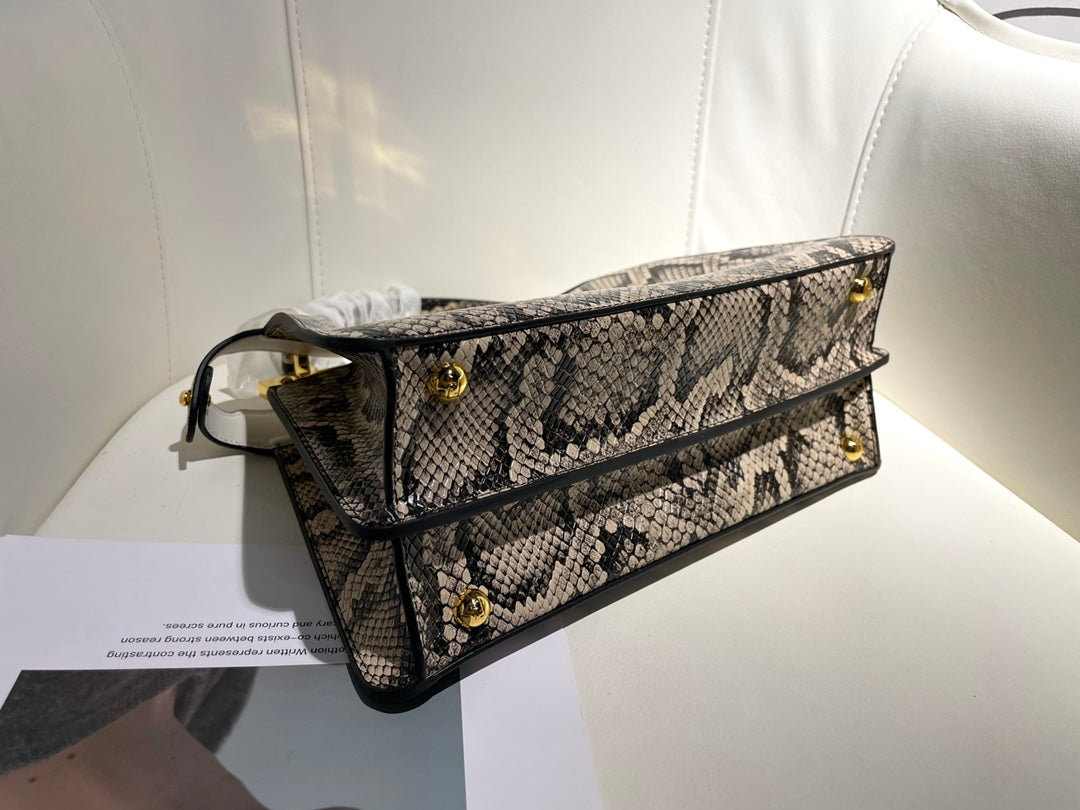 Luxury Exotic Snakeskin Pattern Leather Top Handle Bag - Designer Style Mini Crossbody