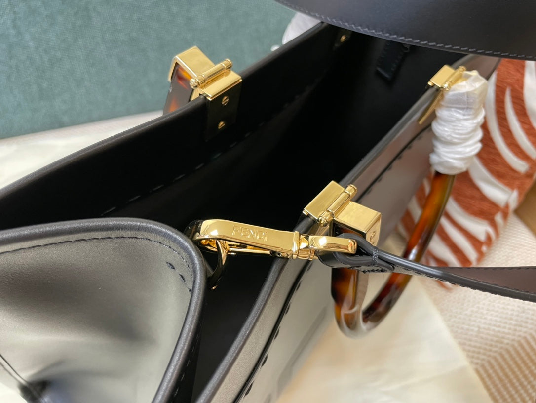 Fendi Sunshine Shopper Medium Black Leather Tote Bag