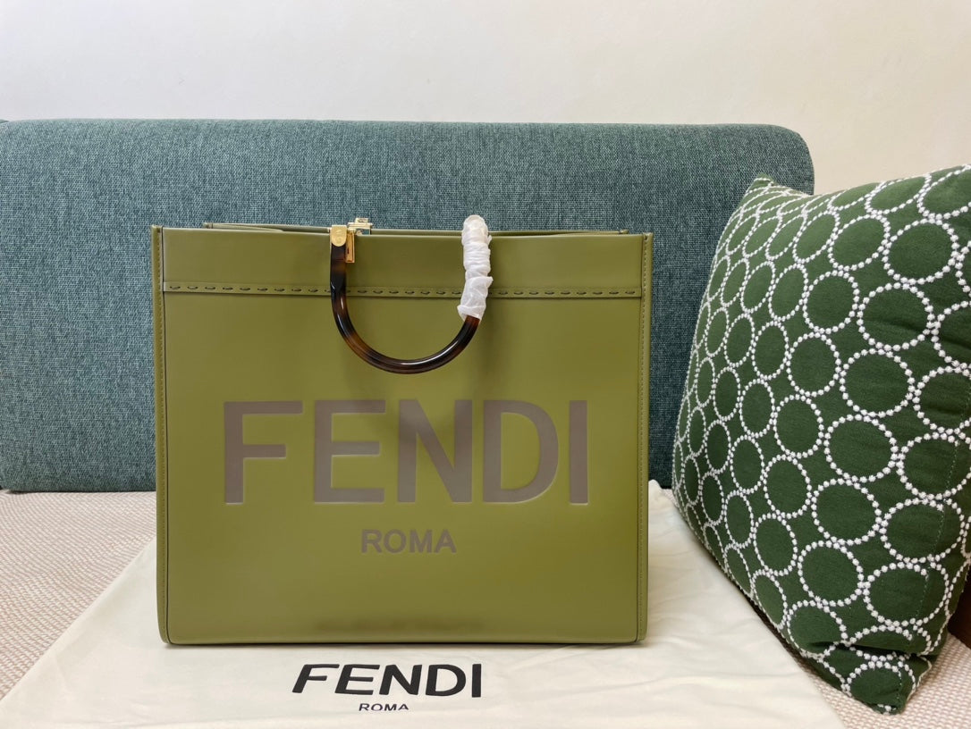 Fendi Sunshine Medium Leather Tote Bag - Olive Green