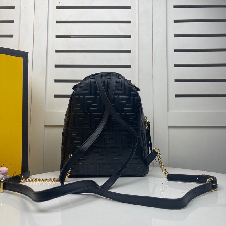 Fendi FF Embossed Leather Backpack - Black