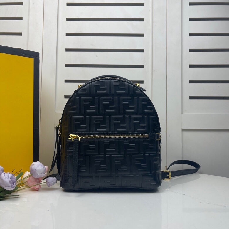 Fendi FF Embossed Leather Backpack - Black