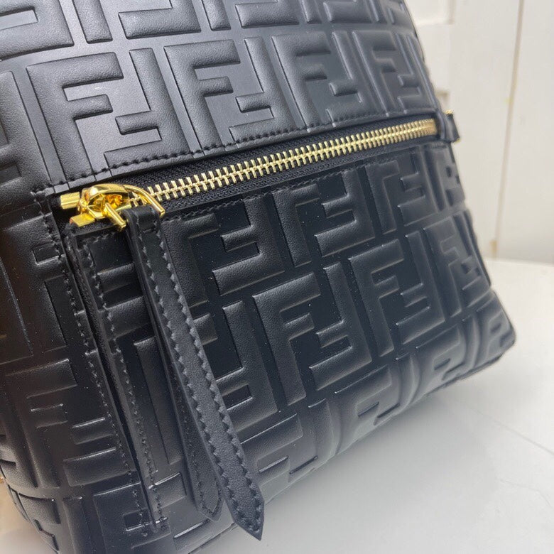 Fendi FF Embossed Leather Backpack - Black