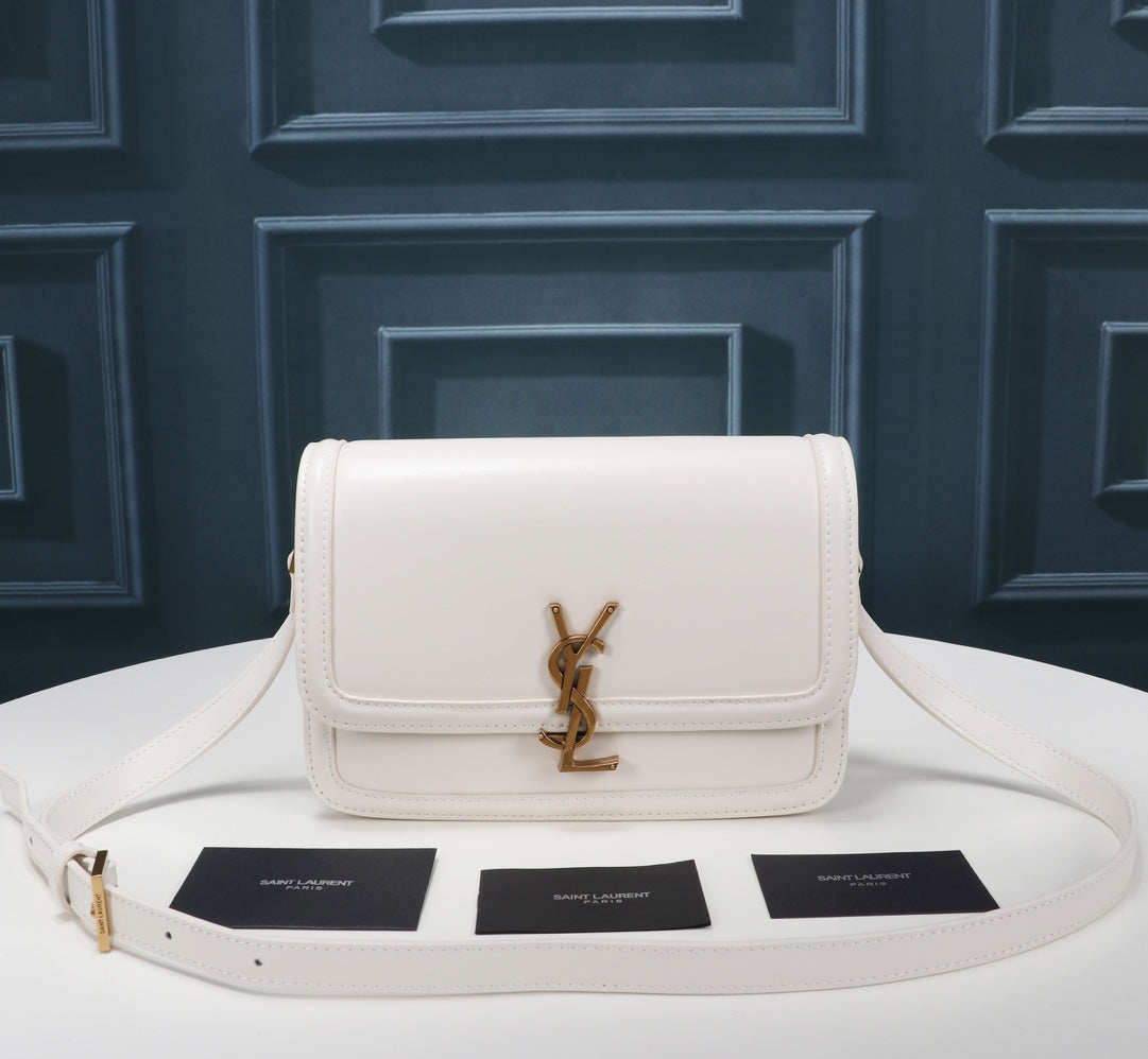 Saint Laurent Small Solferino Leather Shoulder Bag in White