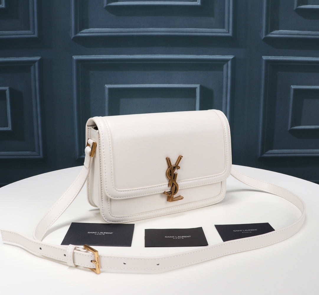 Saint Laurent Small Solferino Leather Shoulder Bag in White