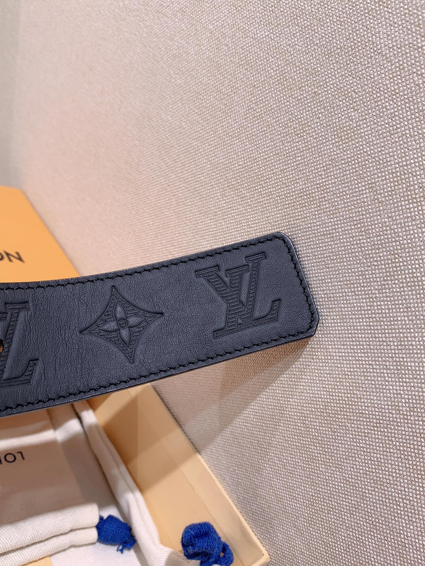 Louis Vuitton Men's LV Initiales 40mm Belt - Black Monogram Shadow Leather with Silver-Tone Textured Buckle