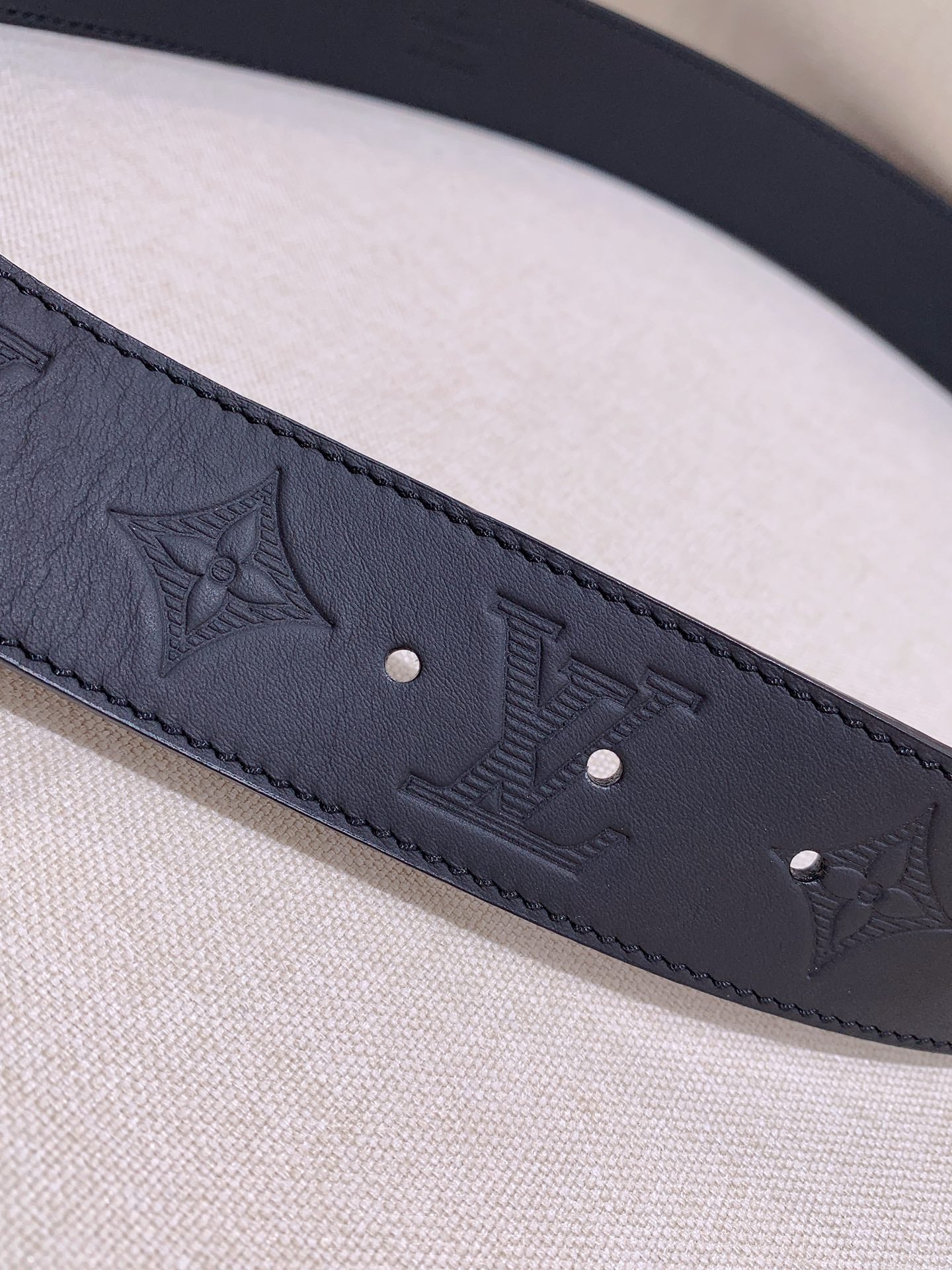 Louis Vuitton Men's LV Initiales 40mm Belt - Black Monogram Shadow Leather with Silver-Tone Textured Buckle