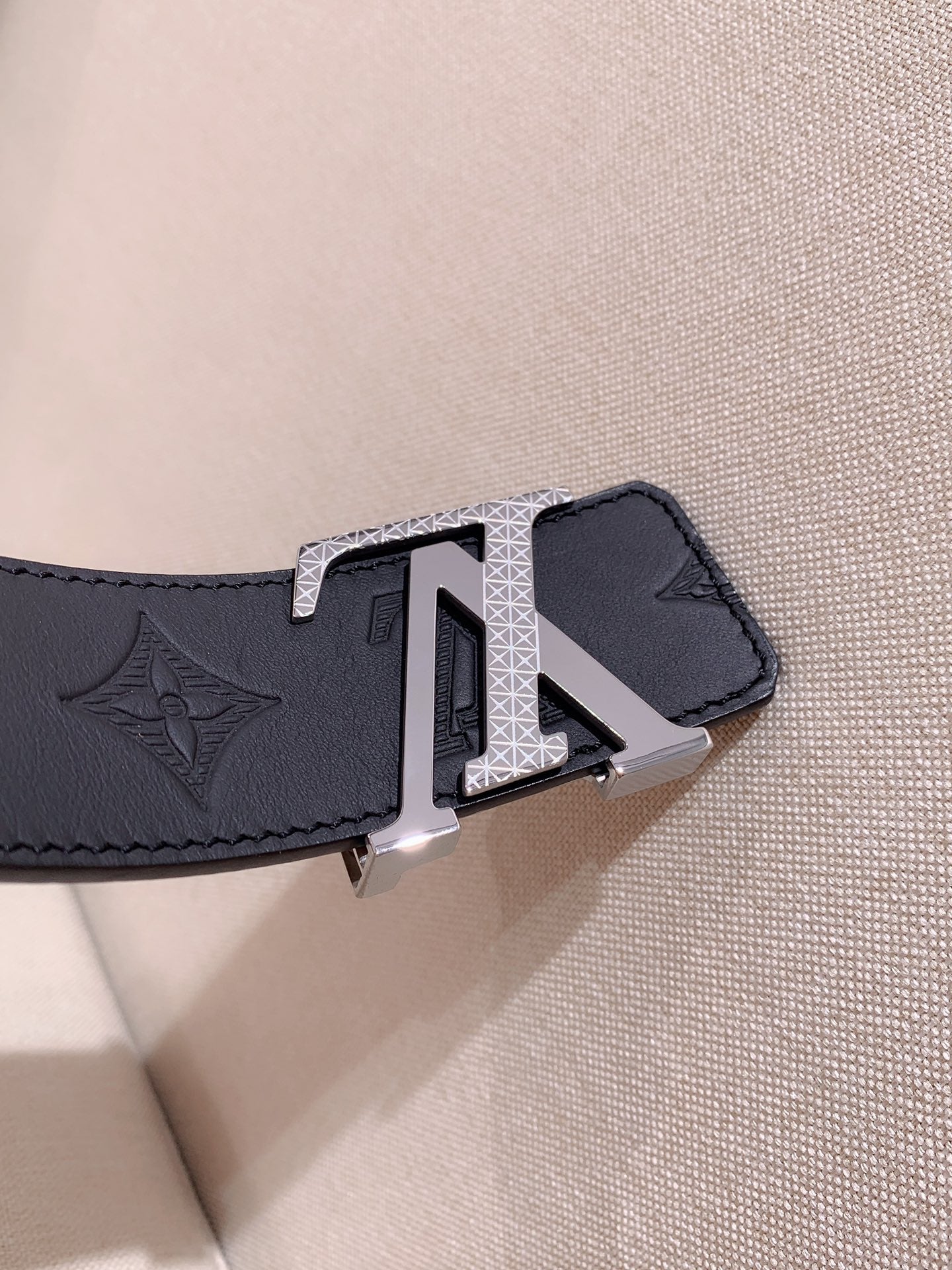 Louis Vuitton Men's LV Initiales 40mm Belt - Black Monogram Shadow Leather with Silver-Tone Textured Buckle