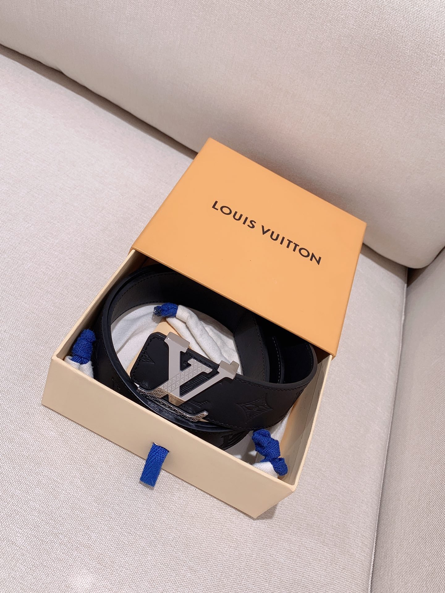 Louis Vuitton Men's LV Initiales 40mm Belt - Black Monogram Shadow Leather with Silver-Tone Textured Buckle