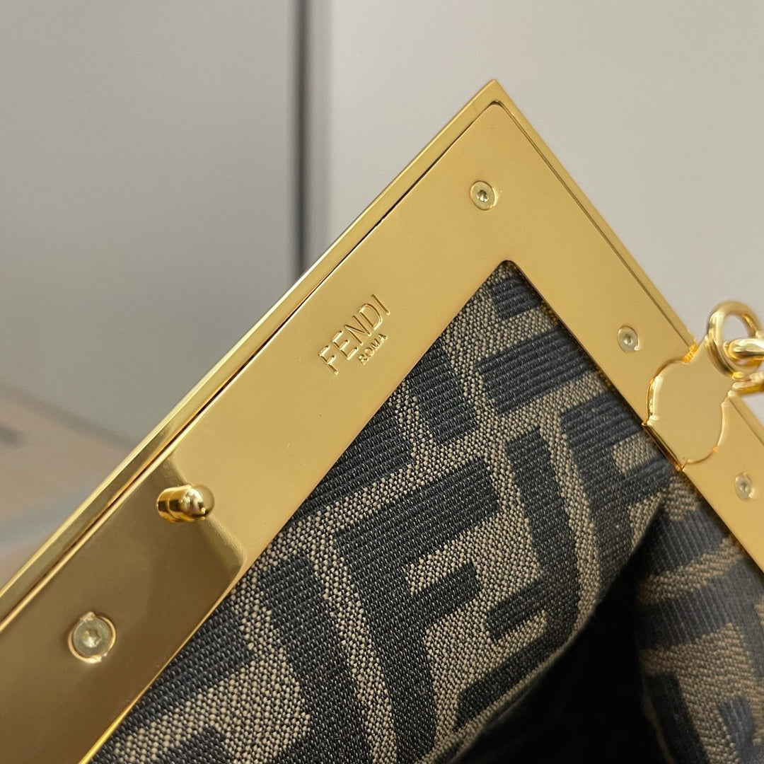 Fendi First Small Black Leather Bag with Gold-Finish Metal F Clasp