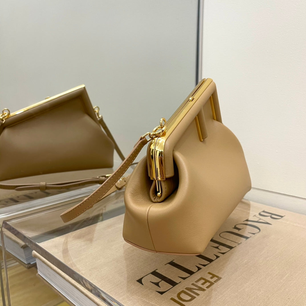 Women's Tan Leather Geometric Frame Clutch Bag with Detachable Gold Chain