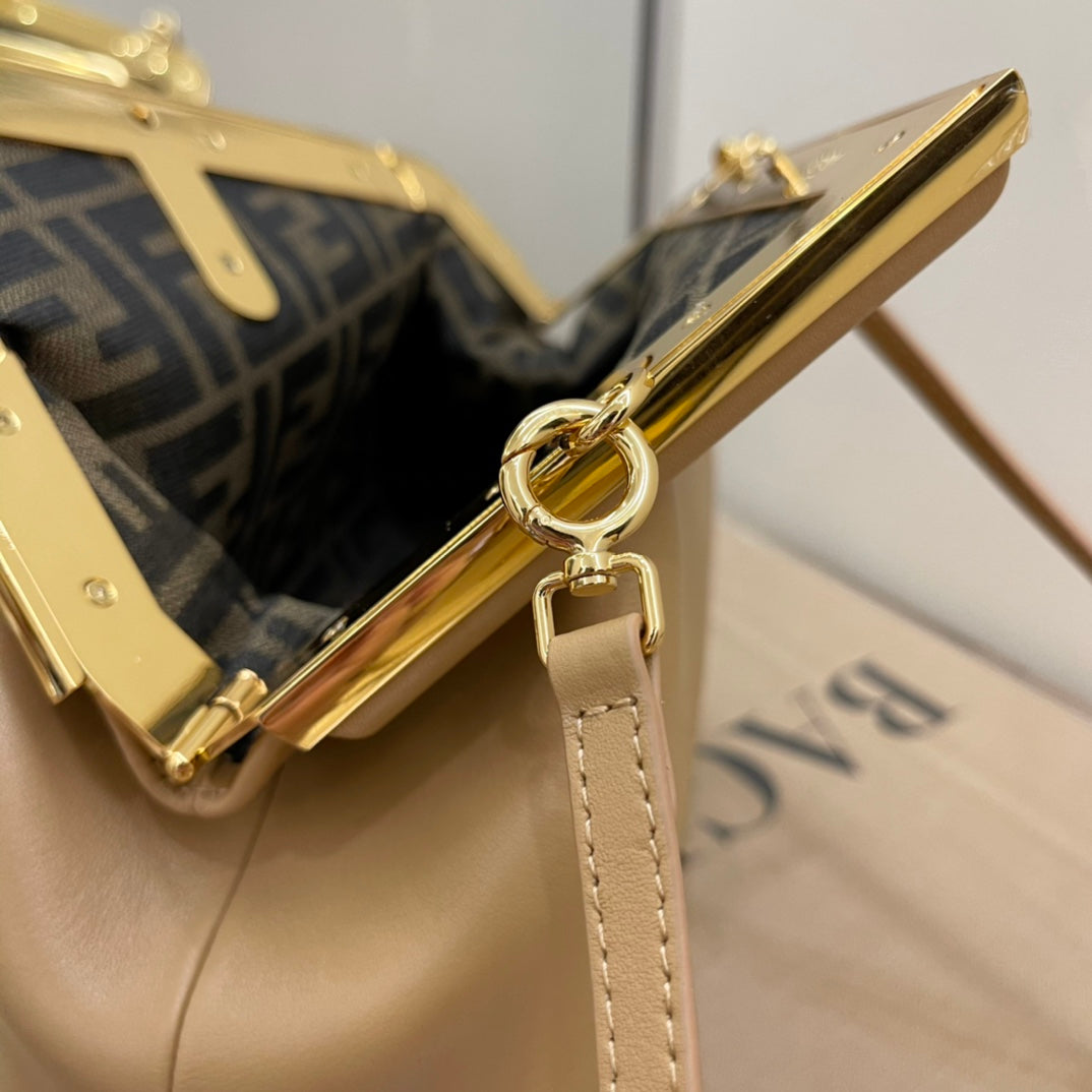 Women's Tan Leather Geometric Frame Clutch Bag with Detachable Gold Chain