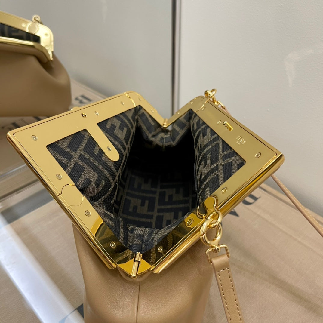 Women's Tan Leather Geometric Frame Clutch Bag with Detachable Gold Chain
