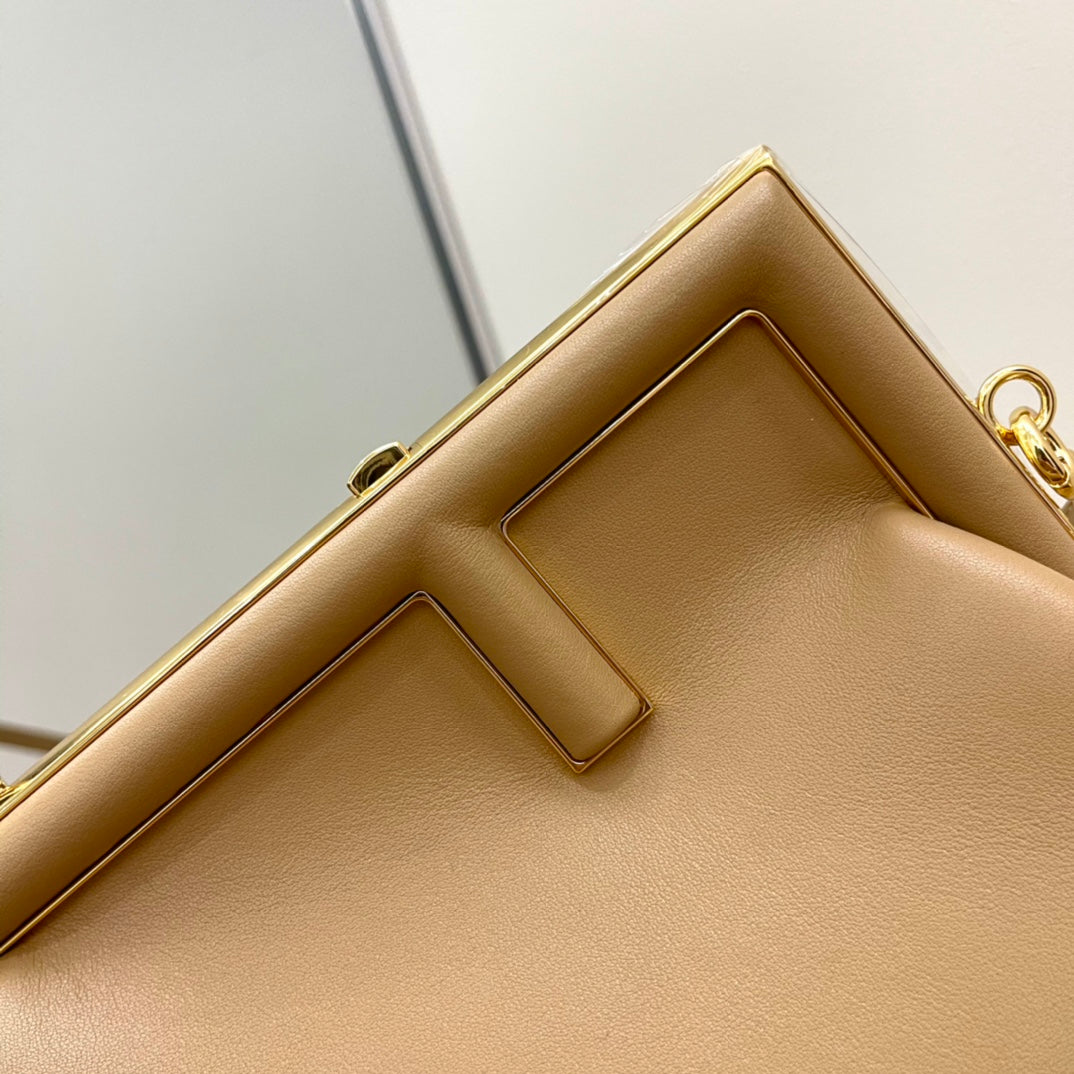 Women's Tan Leather Geometric Frame Clutch Bag with Detachable Gold Chain