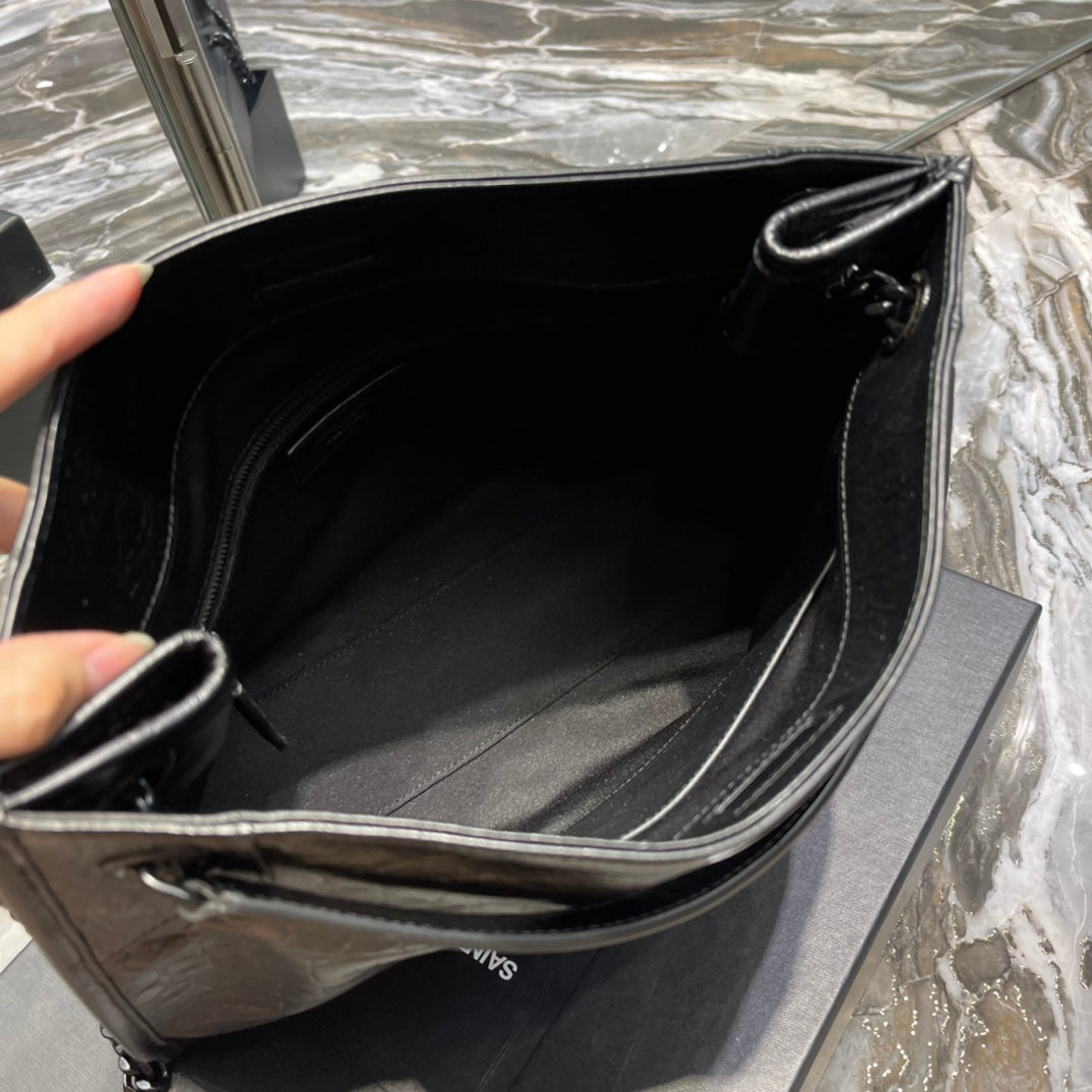 Saint Laurent Niki Medium Shoulder Bag in Crinkled Vintage Leather - Black