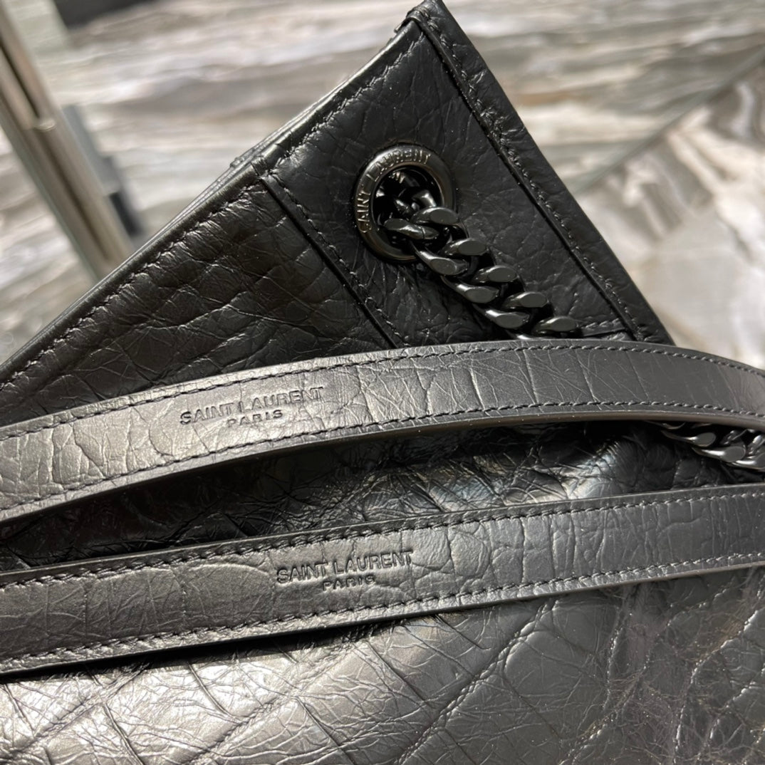 Saint Laurent Niki Medium Shoulder Bag in Crinkled Vintage Leather - Black