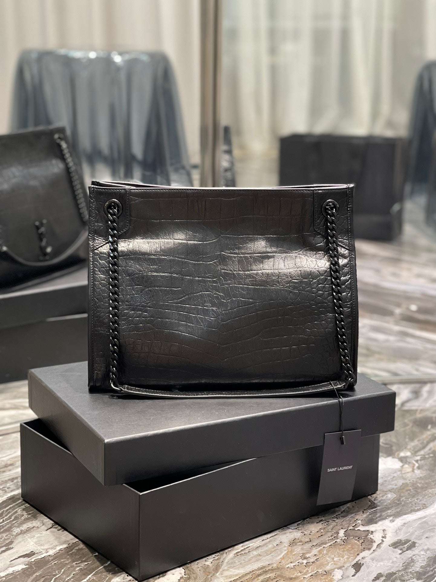 Saint Laurent Niki Medium Shoulder Bag in Crinkled Vintage Leather - Black