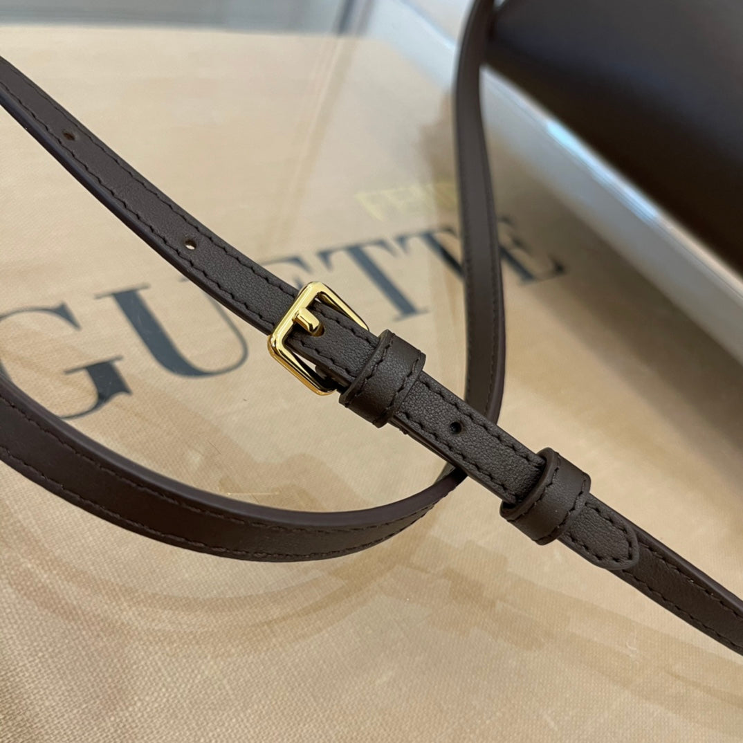 Brown Leather Asymmetrical Frame Clutch Bag - Elegant Gold Hardware Crossbody