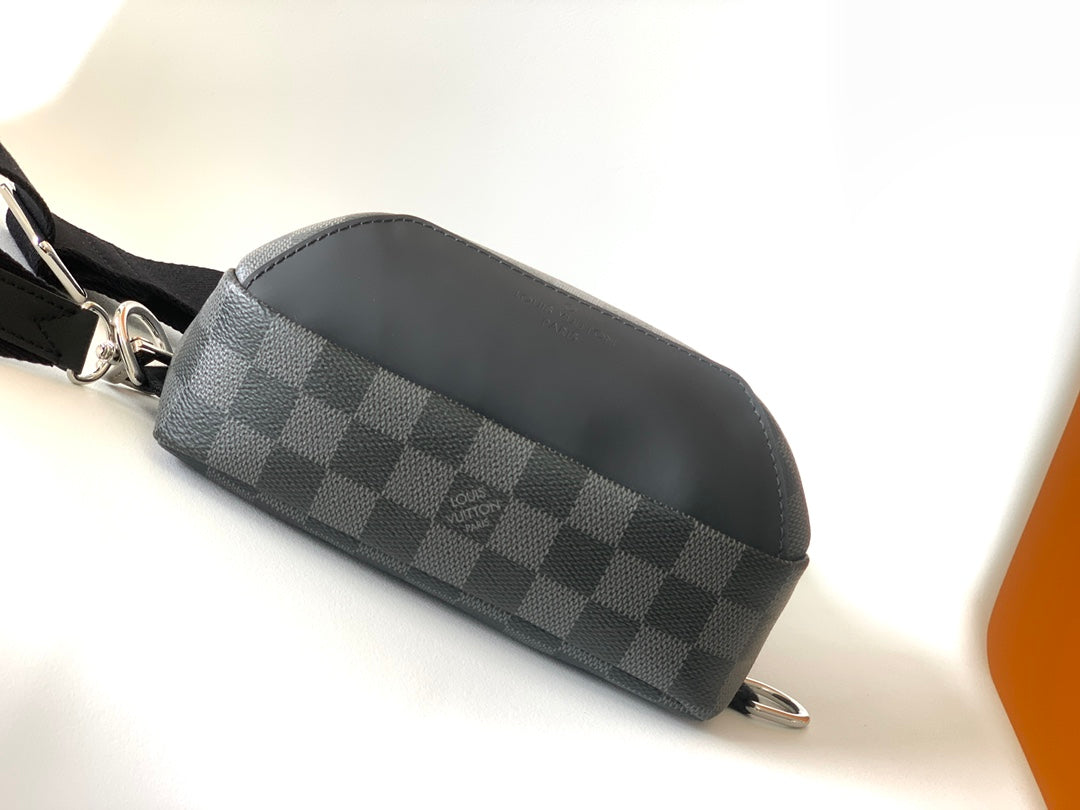Men's Checkered Sling Bag - Grey and Black Crossbody Chest Pack