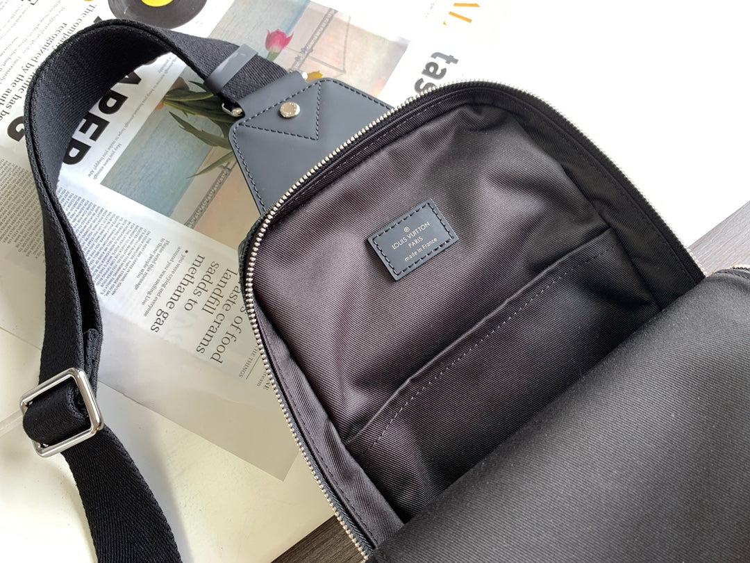 Men's Checkered Sling Bag - Grey and Black Crossbody Chest Pack