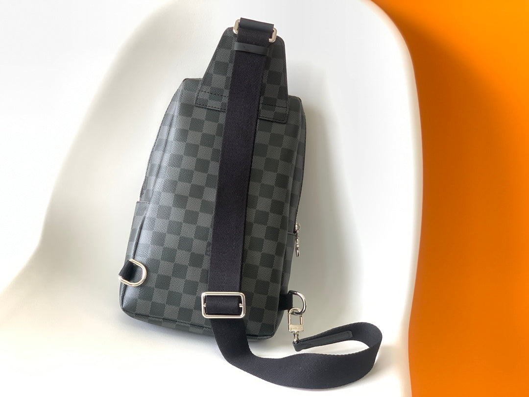 Men's Checkered Sling Bag - Grey and Black Crossbody Chest Pack
