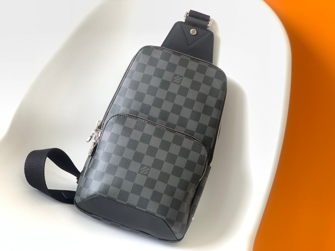 Men's Checkered Sling Bag - Grey and Black Crossbody Chest Pack