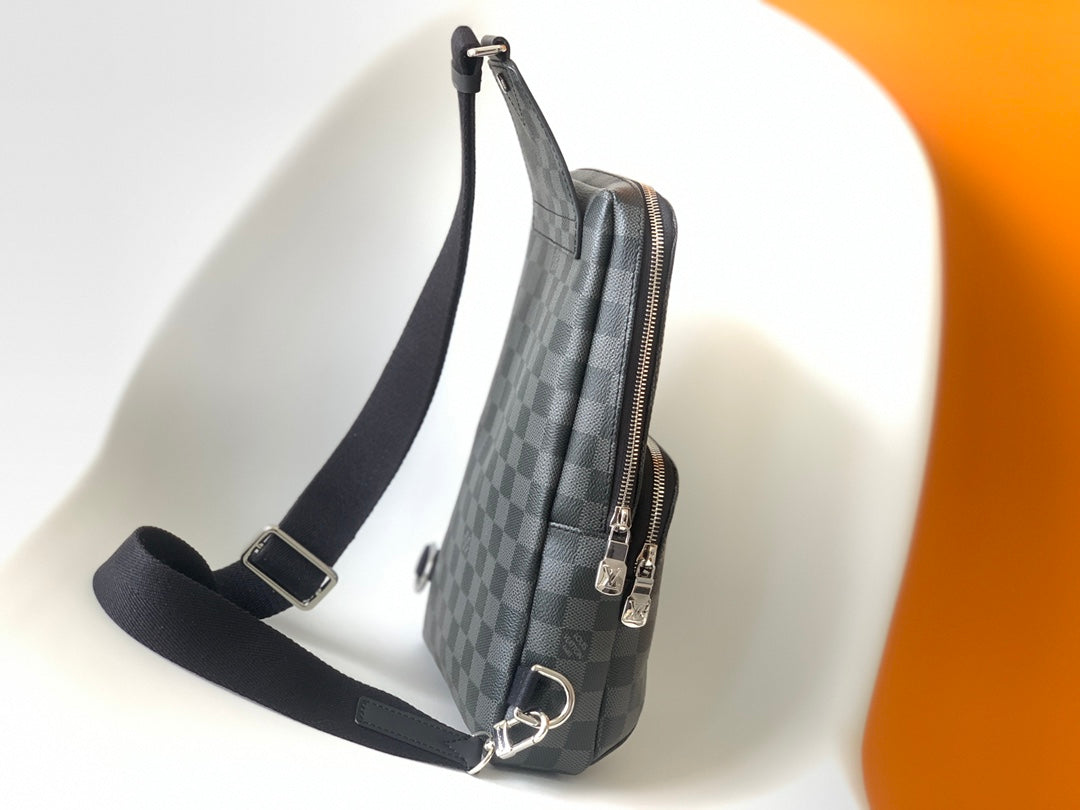 Men's Checkered Sling Bag - Grey and Black Crossbody Chest Pack