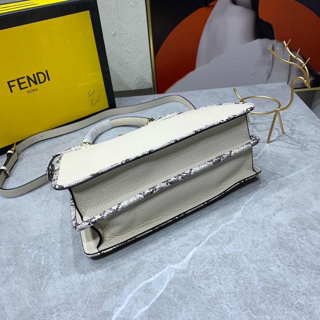 Fendi Peekaboo Medium Leather Handbag - Beige with FF Motif Trim