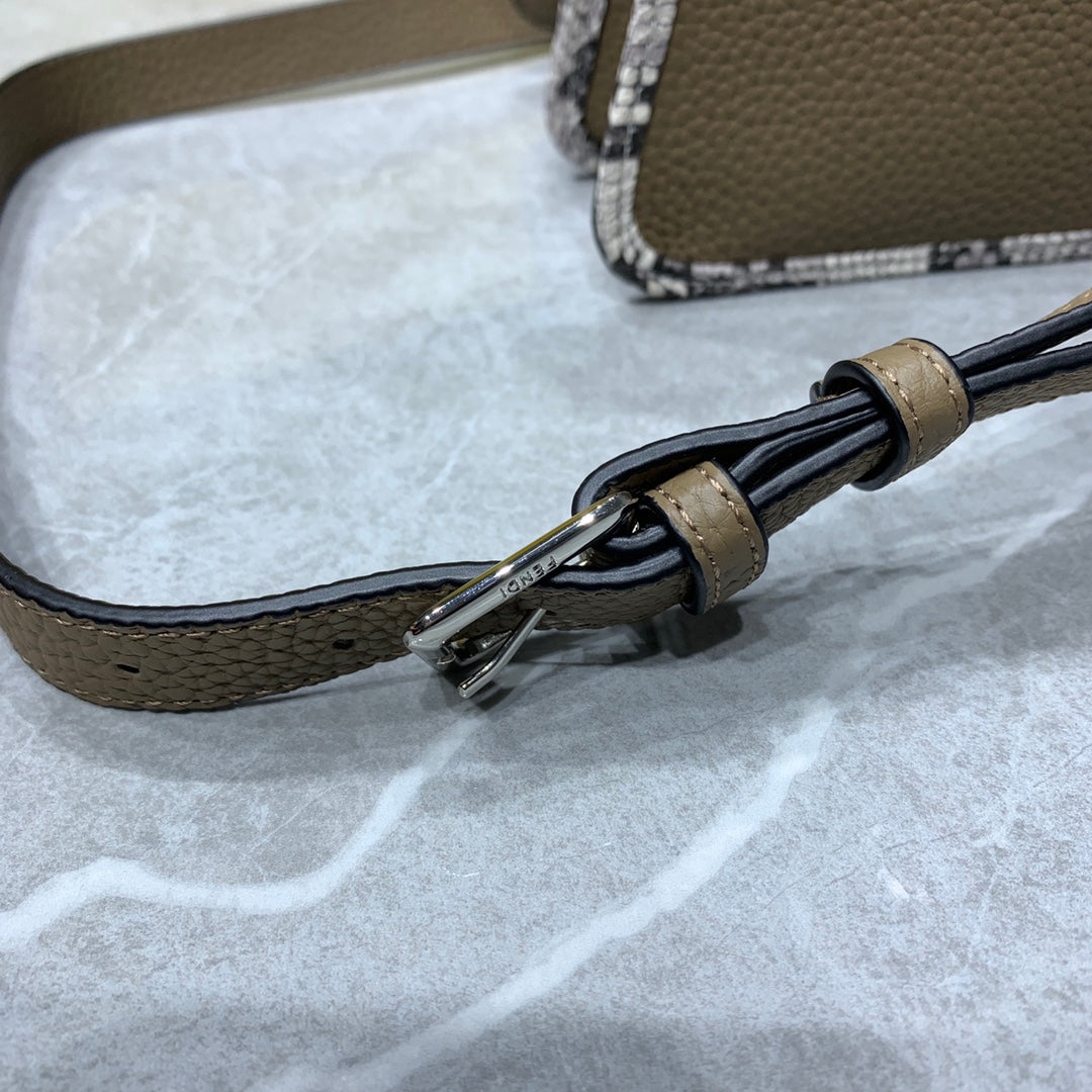 Fendi Peekaboo Medium Leather Handbag - Taupe with Zucca Lining