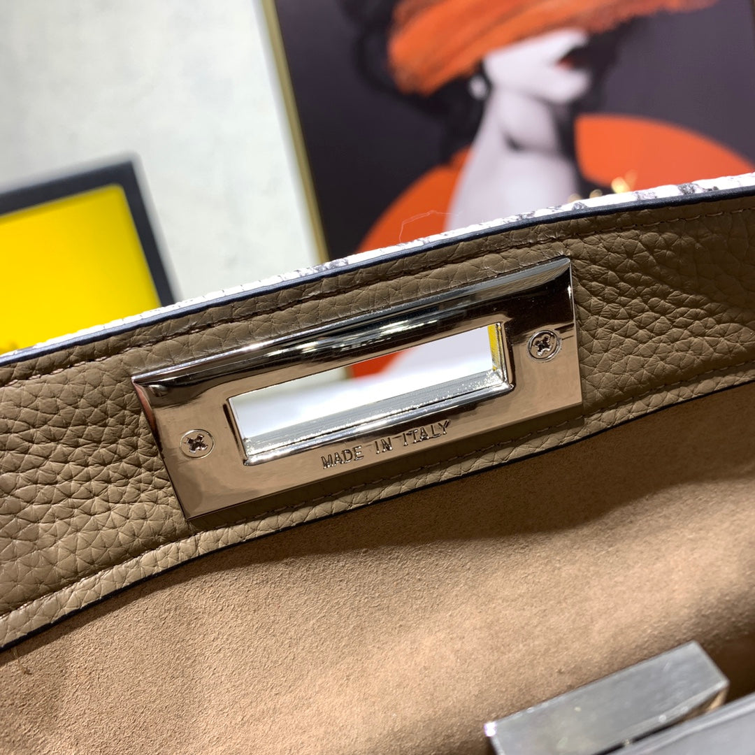 Fendi Peekaboo Medium Leather Handbag - Taupe with Zucca Lining