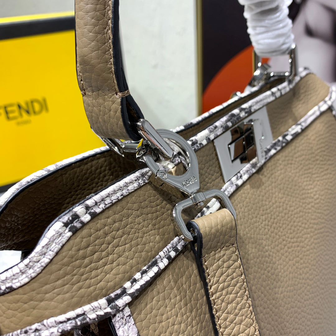 Fendi Peekaboo Medium Leather Handbag - Taupe with Zucca Lining