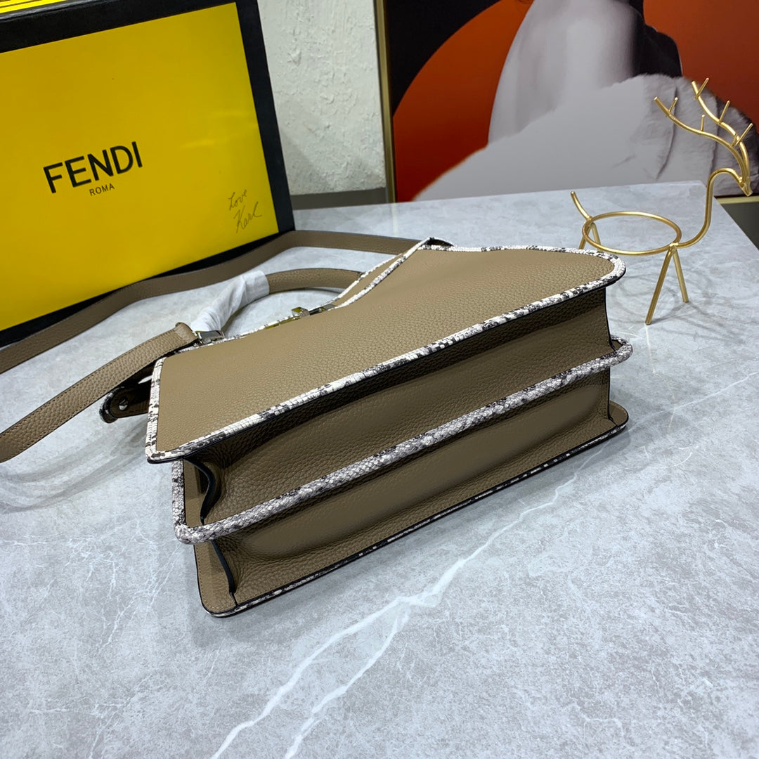 Fendi Peekaboo Medium Leather Handbag - Taupe with Zucca Lining