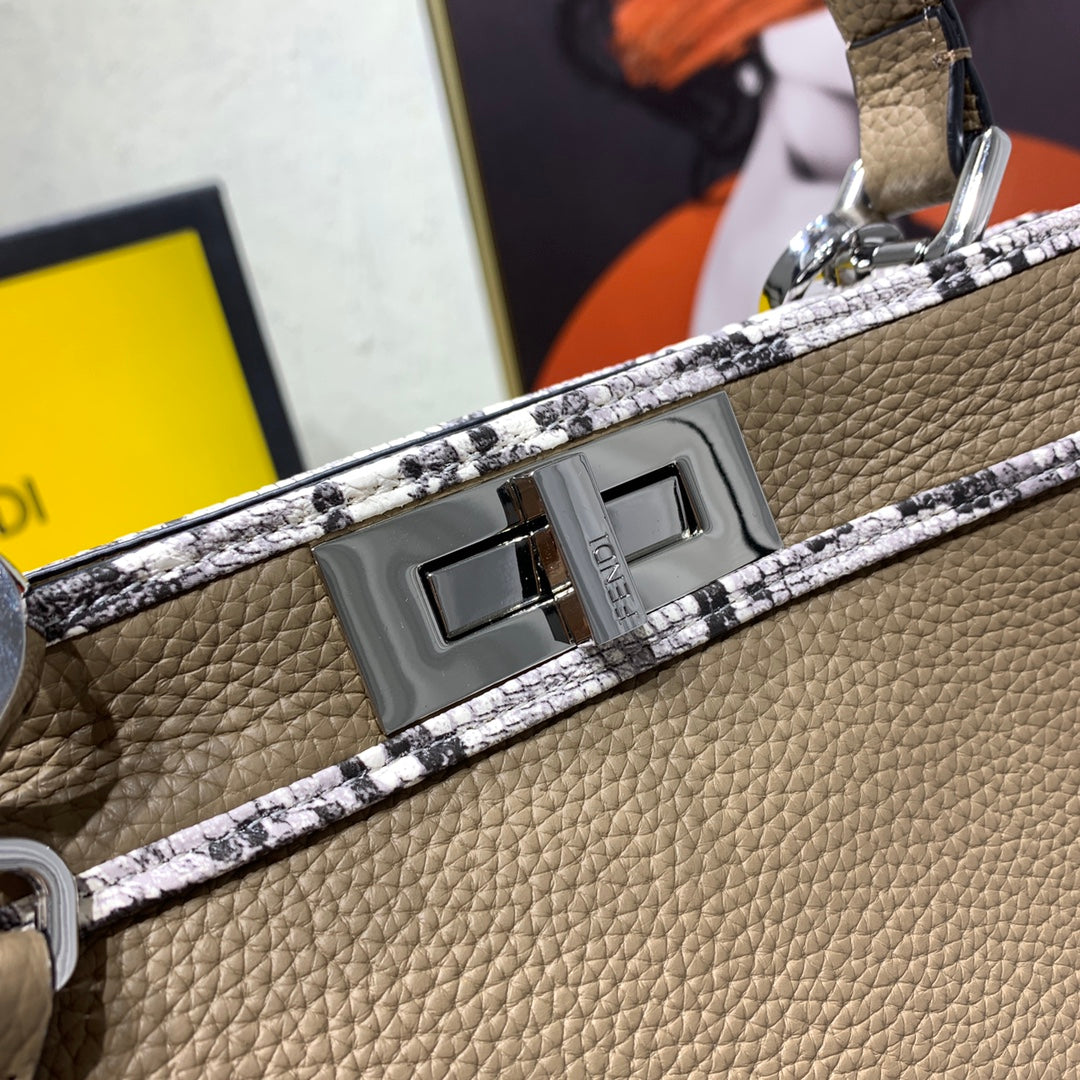 Fendi Peekaboo Medium Leather Handbag - Taupe with Zucca Lining