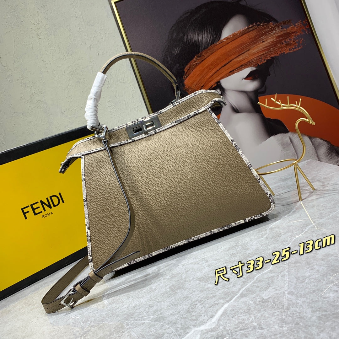 Fendi Peekaboo Medium Leather Handbag - Taupe with Zucca Lining