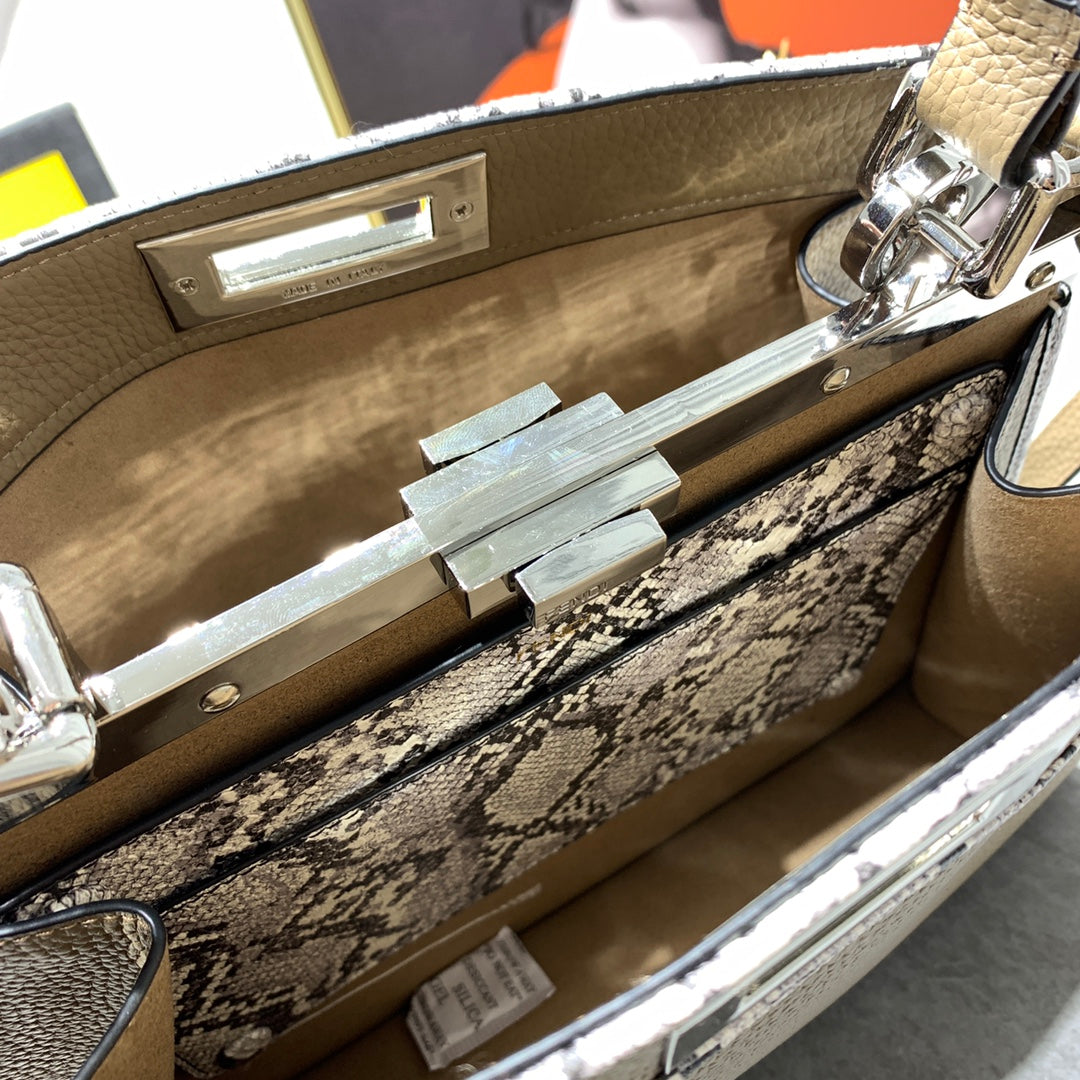 Fendi Peekaboo Leather Top Handle Bag - Taupe with FF Logo Trim