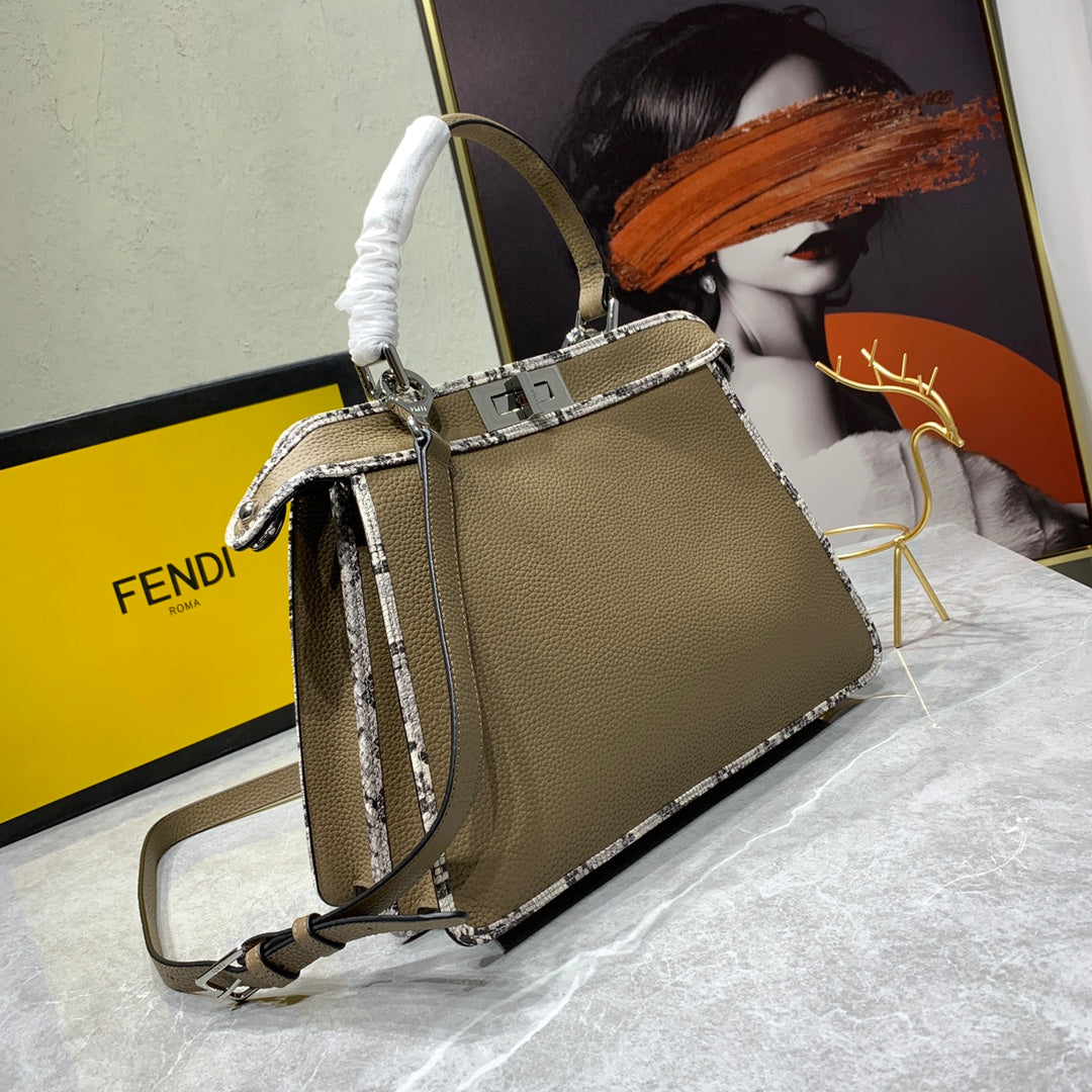 Fendi Peekaboo Medium Leather Handbag - Taupe with Zucca Lining