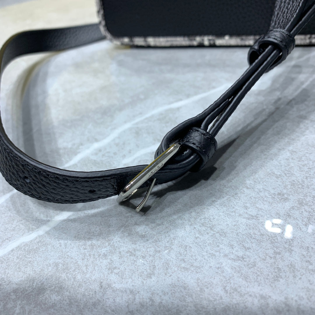 Fendi Peekaboo Medium Black Leather Top Handle Bag with Shoulder Strap
