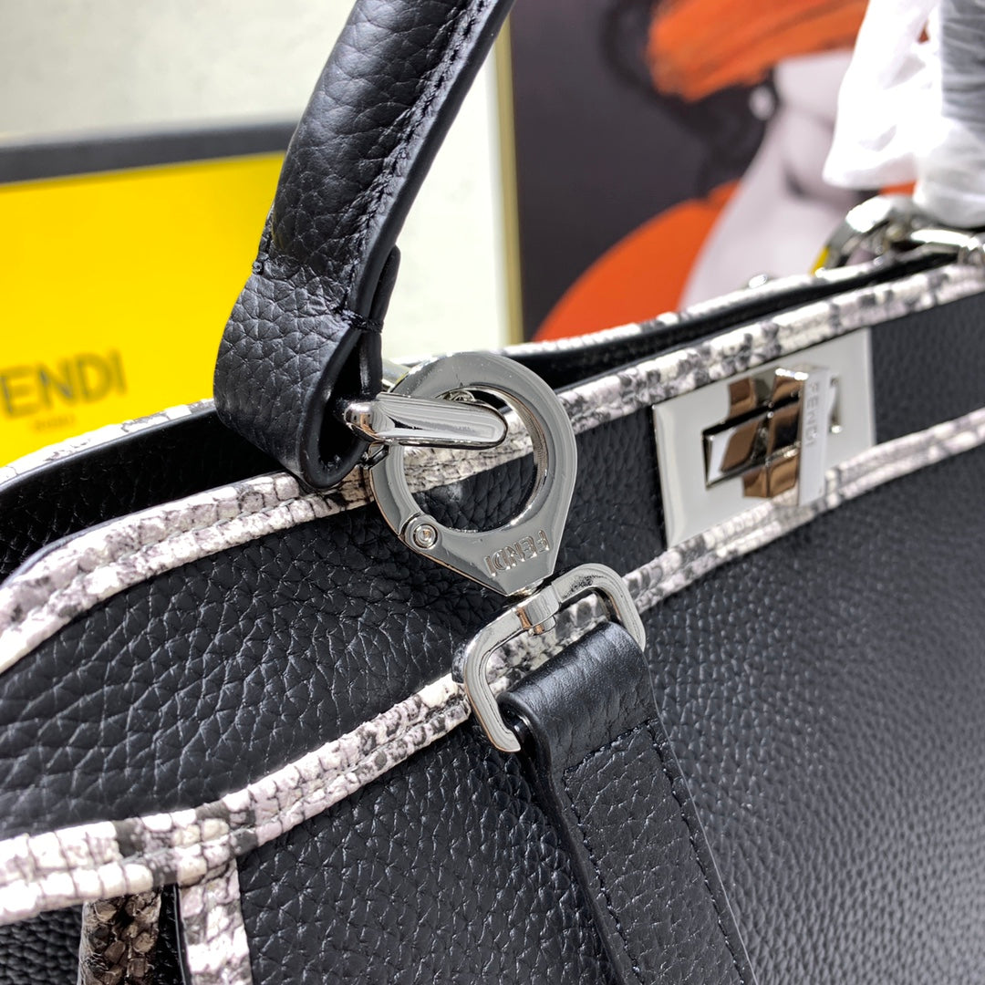 Fendi Peekaboo Medium Black Leather Top Handle Bag with Shoulder Strap