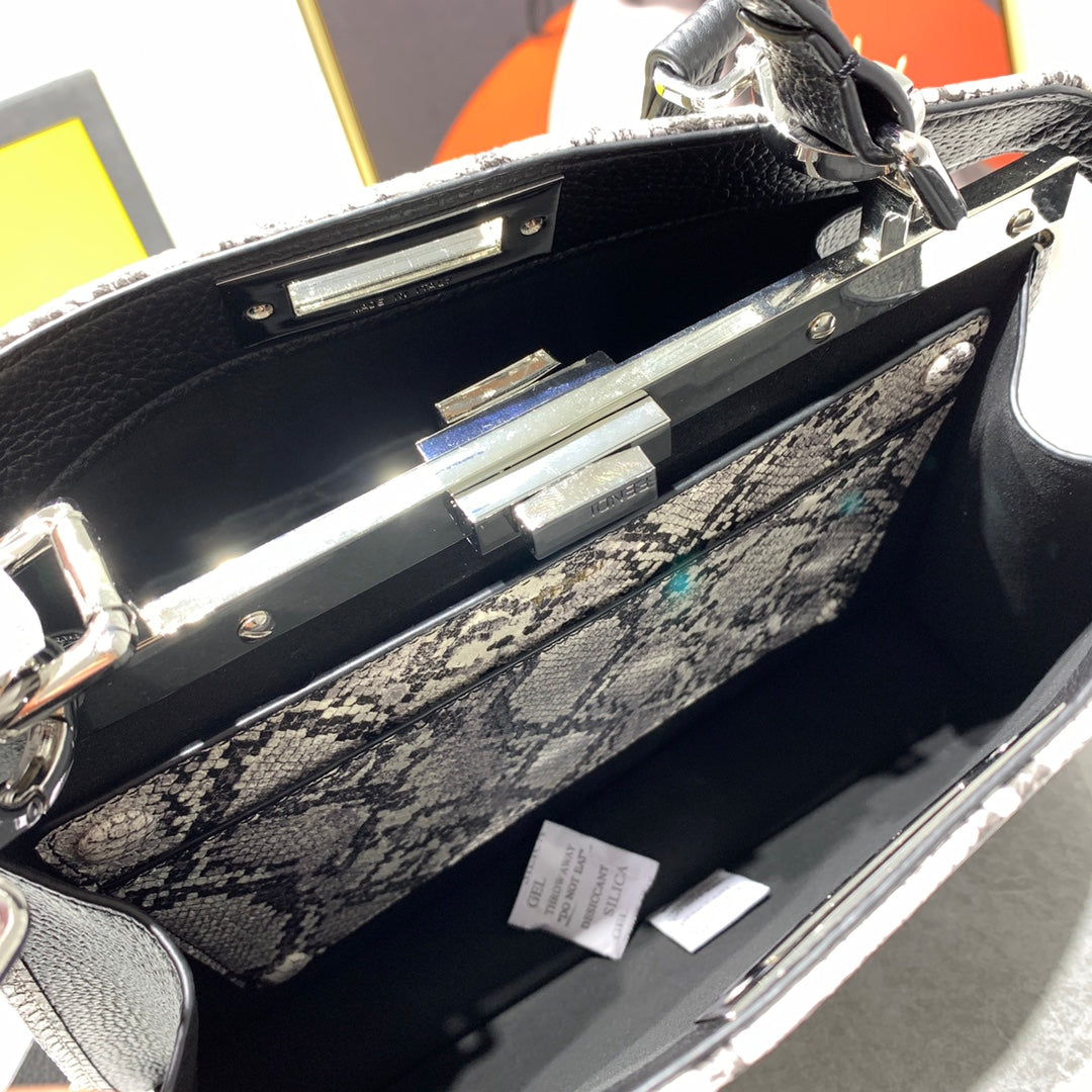 Fendi Peekaboo Medium Black Leather Top Handle Bag with Shoulder Strap