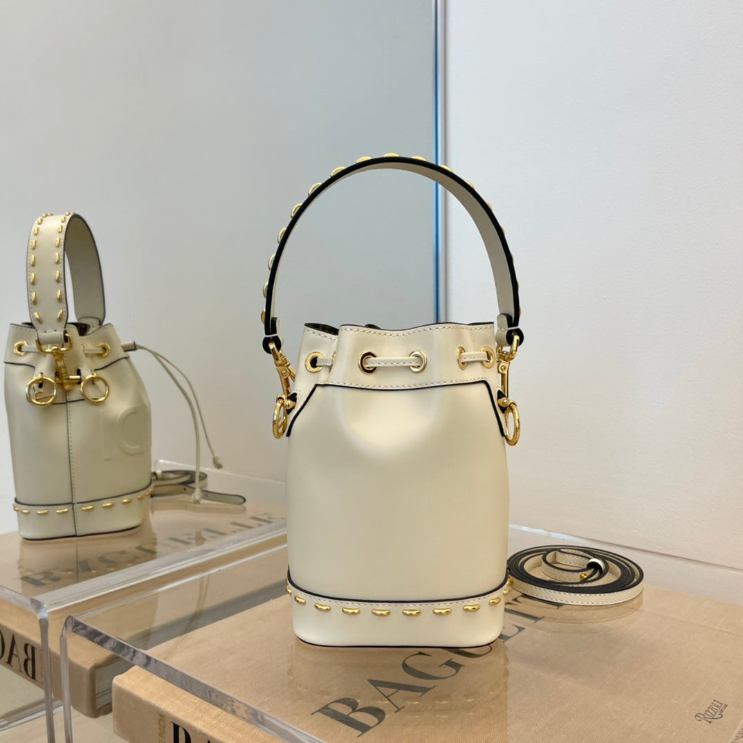 Fendi Mon Tresor White Leather Small Bucket Bag with Embossed Logo