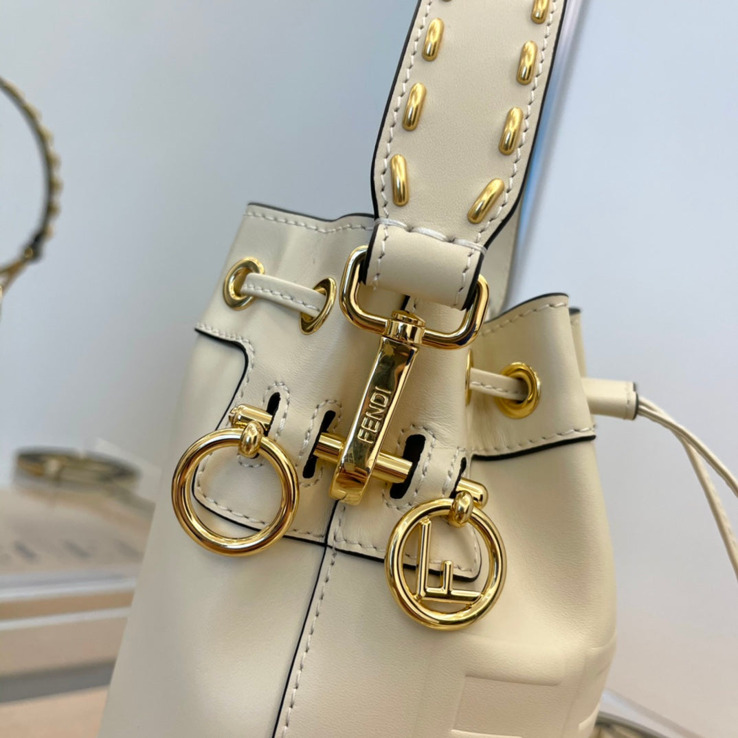 Fendi Mon Tresor White Leather Small Bucket Bag with Embossed Logo