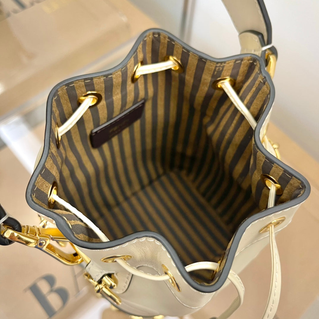 Fendi Mon Tresor White Leather Small Bucket Bag with Embossed Logo