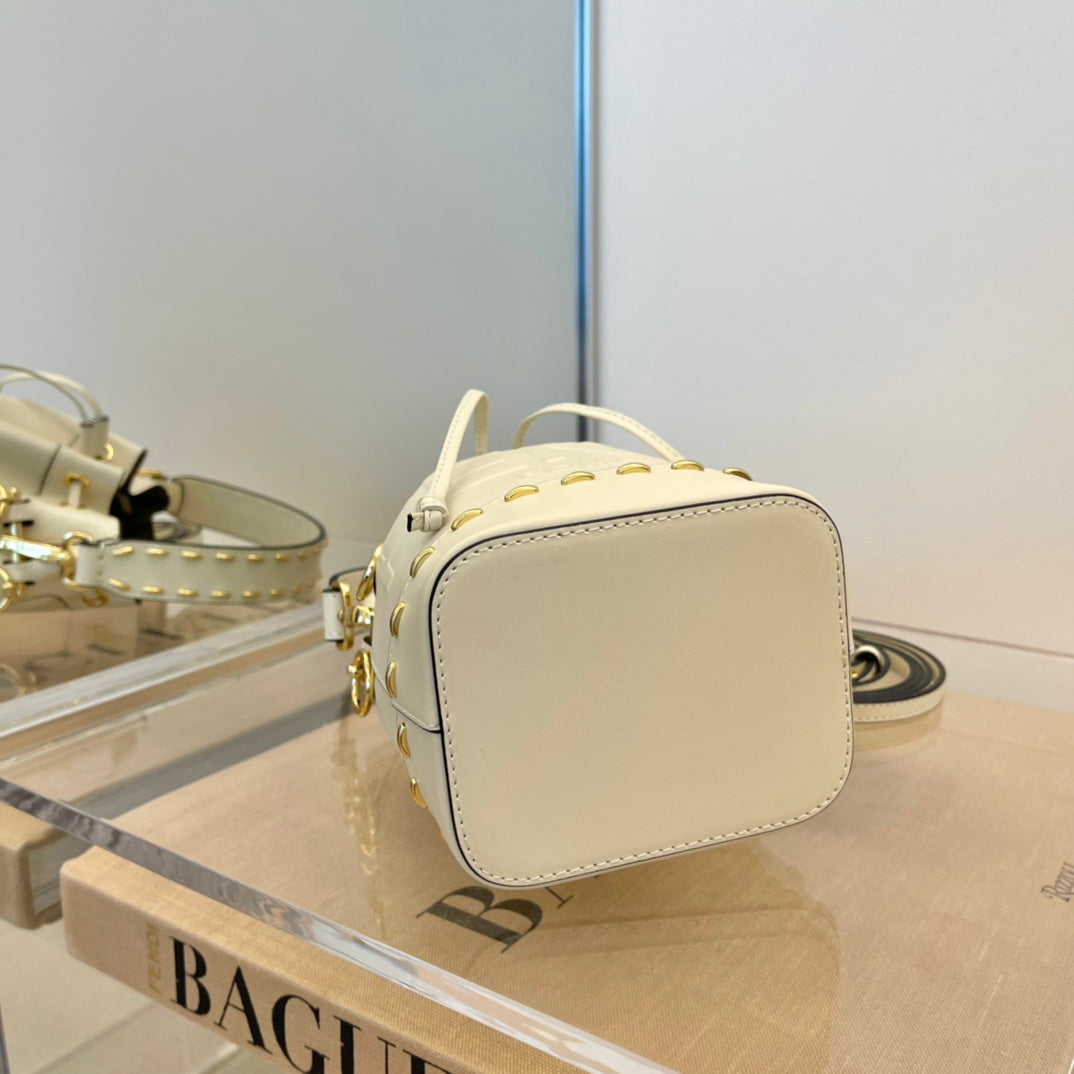 Fendi Mon Tresor White Leather Small Bucket Bag with Embossed Logo