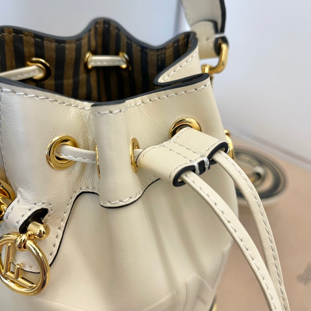 Fendi Mon Tresor White Leather Small Bucket Bag with Embossed Logo